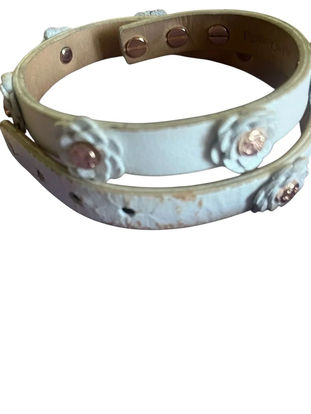 Rustic Cuff White Floral Faux Leather Wrap Around Bracelet